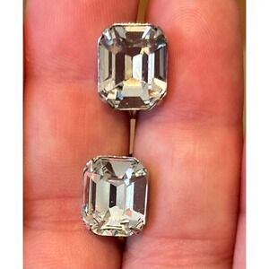 Vintage Screw Back Earrings Emerald Cut With Clear Glass‎